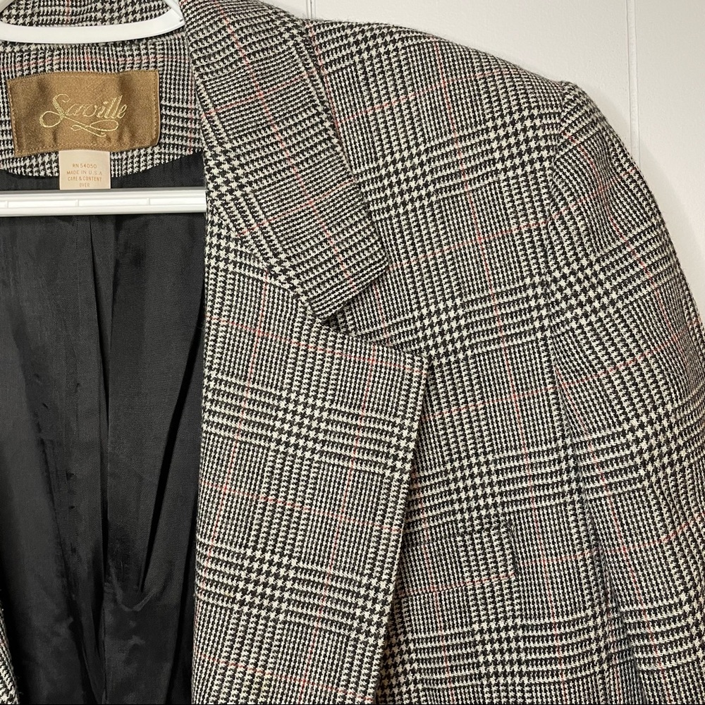 VTG Saville 100% worsted wool plus size black plaid button down blazer   Size 14